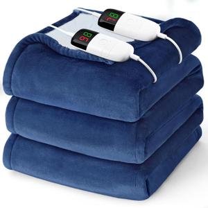 Heated Electric Blanket Queen Size - 84" x 90" Heating Blanket with Dual Control, 10 Heating Levels & 8 Hours Auto Off, Soft Warm Flannel Blanket, Christmas Birthday Gifts for Senior Grandma (Navy Blue)