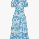 GRACE KARIN Women's 2025 Summer Floral Flowy Dresses Boho Tie Belt Short Puff Sleeve A Line Maxi Shirt Dress with Pocket, L