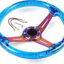 13.8Racing/Golf Cart Steering Wheel for Club Car DS and Club Car Precedent EZGO Yamaha 6 Bolts Neo Chrome Spokes Racing Sports Steering Wheel