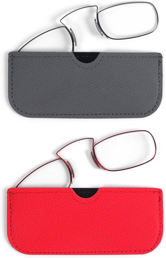 DXYXYO Armless Reading Glasses for Women Men, 2 Pack Mini Thin Legless Nose Clip Readers Compact with Small Portable Case