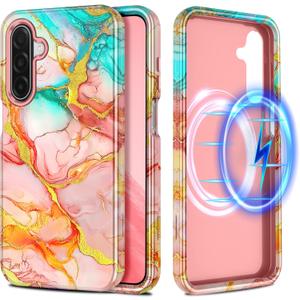 Casetego for Galaxy A17 5G Case,Compatible with MagSafe,[Military Grade Drop Test] Full Body Protection Slim Shockproof Rugged Marble Women Case for Samsung Galaxy A17 5G 6.7 inch,Celeste/Pink