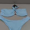 ZAFUL Women's Bandeau Bikini O Ring Strapless Tie Back High Cut Two Piece Swimsuit Bathing Suits (Medium, 1-light Blue)