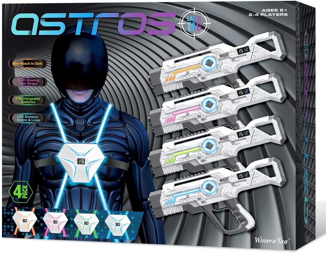 Winyea Tag Laser Tag Rechargeable, Lazer Tag Guns for Kids Gifts for Teens & Adults, Family Games and Teenage Group Activity Outdoor Cool Toy, Ages for 8 9 10 11 12+ Years Old Boys & Girls (4 Pack-With Vest)
