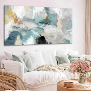 SOUGUAN Abstract Canvas Wall Art Black Line Painting Green Graffiti Posters Minimalist Room Decor Colorful Wall Prints for Office Bedroom 20x40 Inch