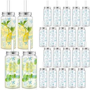Vesici 24 Pack Ocean Plastic Cups with Lid and Straw 13.5 oz Beach Party Tumblers Clear Reusable Plastic Cup Bulk Blue Seashell Ocean Cold Drink Last Toast on The Coast for Summer Party Birthday