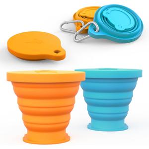 IYYI Collapsible Cup for Traveling, Silicone Foldable Cup, Camping Mug with Lid, Folding Mug for Camping, Hiking, Outdoors, Travel (2 Pack-Blue-Orange)