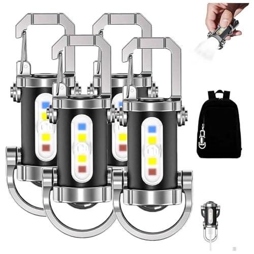 Portable Rechargeable Bright Keychain Flashlight Phone Charger, Mini Keychain Flashlight, 7 Lighting Modes, 1200 Lumens EDC Waterproof Keychains Flashlight (4PCS)