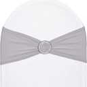 50pcs Grey Stretch Chair Sashes with Buckle for Christmas Wedding Party Banquet Birthday Anniversary Ceremony Reception Celebration Decoration Elastic Spandex Chair Cover Bow Ribbons (Silver)