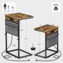 Vagusicc C Shaped End Table with Charging Station, 32" Tall Side Table for Couch, Sofa Table Adjustable Height Side Table C Table, Slide Under Couch Table TV Tray Table for Living Room, Bedroom, Brown