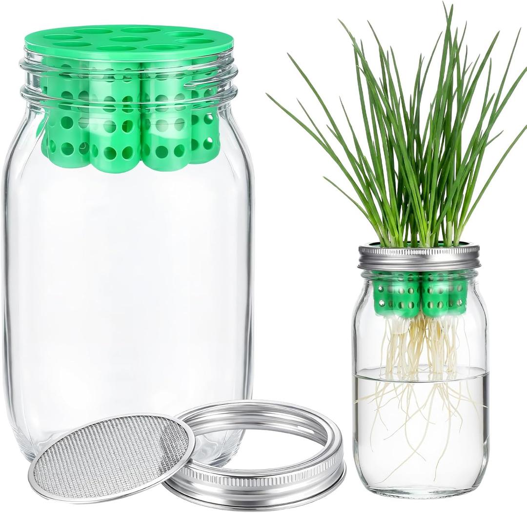 Seed Sprouting Set Green Onion Regrower Kit Includes Regrower Sprouting Lids and a Mouth Mason Jar for Sustainable Windowsill Gardens, Hydroponics, and Propagation Hydroponics Enthusiasts
