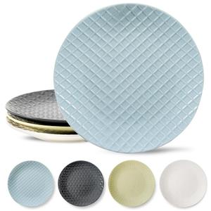 HASENSE Dinner Plates, 10 Inch Ceramic Dishes Set of 4 for Kitchen, Embossed Porcelain Plates for Restaurant, Microwave Oven and Dishwasher Safe, Colorful