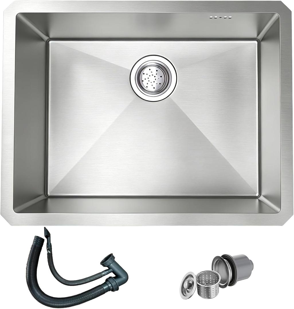 Kitchen Sink 24x18 Inch Undermount, 16 Gauge Stainless Steel Single Bowl Workstation Sink with Brushed Finish, Small Undermount Kitchen Sink for Home Laundry Bar