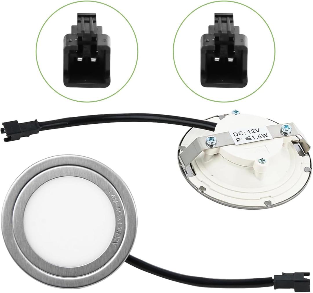 DC 12V Range Hood Light Bulbs, SM 2-Pin Socket, Ø65–70mm Recessed LED Lamp, Cold White 6000K, ONLY for SM Connector & 12V DC Systems (Check Size & Voltage Before Buying, 2 Pack)