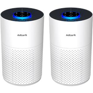 2 Pack Air Purifiers for Home Bedroom, ADTARK Air Cleaner with H14 True HEPA 3-in-1 Filter, Sleep Mode & Aroma Function, 3 Light Modes, Room Air Purifier with 3 Timer for Office, Dorm, Hotel (White)