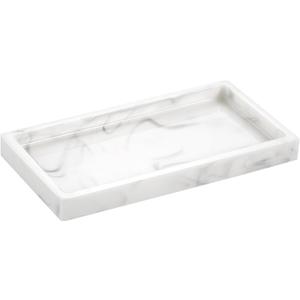 Bathroom Vanity Tray, Small 8" Rectangular Resin Kitchen Soap Tray Dresser Tray Jewelry Dish Tray Bathroom Countertop Organizer Tray for Cosmetic Perfume Candle, Mini, White Marble (7.7" x 3.9" x 0.8")