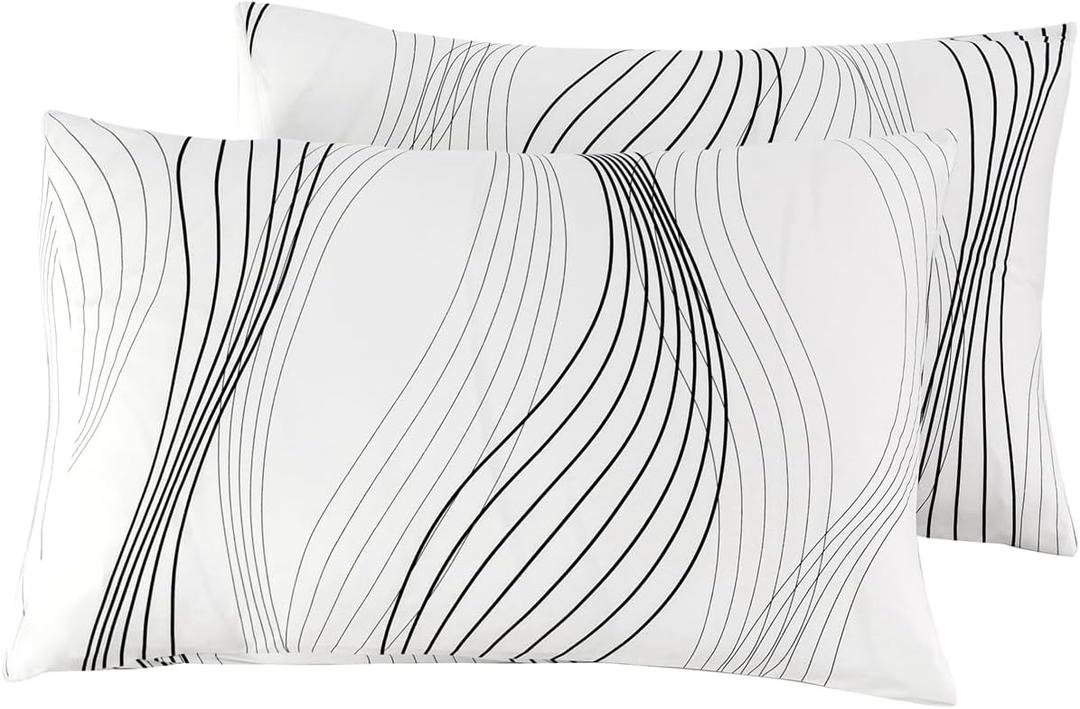 SUSYBAO White Pillow Cases Set of 2 King Size 100% Cotton Black Abstract Striped Decorative Pillowcases with Envelope Closure Modern Pinstripe Pillow Protectors Ultra Soft 20 in x 36 in