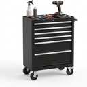 7-Drawer Tool Chest, Rolling Tool Cart with Wheels, Large Capacity Tool Storage Cabinet with Keyed Locking,Drawer Liners&Link Buckle, for Garage, Workshop, Warehouse,24.21"L * 13.78"W * 34.06"H Black