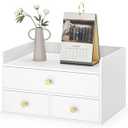 Bamboo Desk Organizer with Drawers Wooden Desktop Storage Drawers for Bills Office Supplies Kitchen Utensils Organizing Tool for Home Classroom Organization No Assembly  (hite, 3 Drawers)