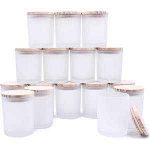 SHOWIN Thick Candle Jars for Making Candles 16 Pcs, 7 OZ Empty Jars with Wood Lids for Candle Making, Sample Container, Frosted White