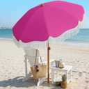 AreShark 7ft Patio Umbrella with Fringe, UPF50+ Beach Umbrella for Table, Pool & Garden, Portable Outdoor Tassels Umbrella w/Fiberglass Ribs&Push Bottom Tilt(Light Pink)