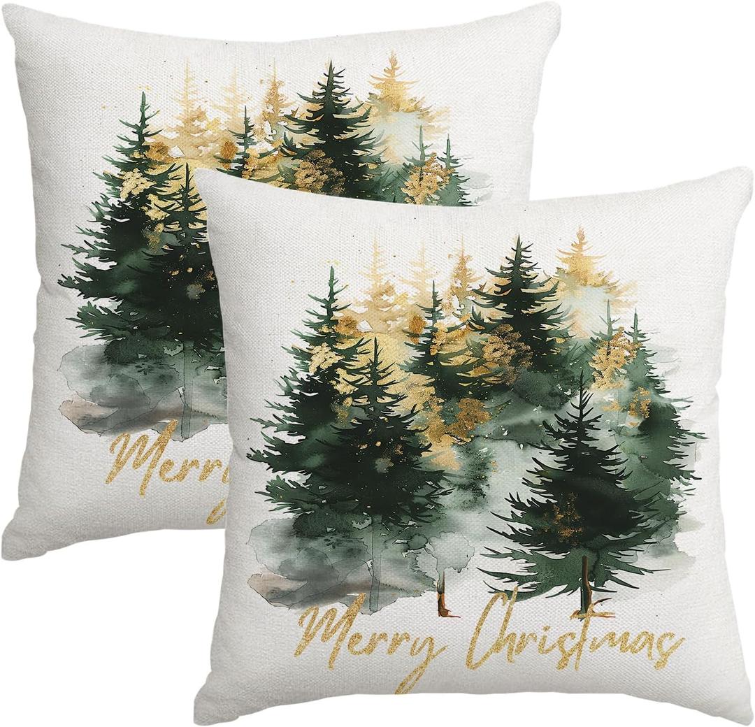 Artmag Christmas Pillow Covers 18x18 Inch Set of 2 Black Gold Merry Christmas Xmas Tree Rustic Decorative Throw Pillows Covers Winter Holiday Decor for Couch Sofa