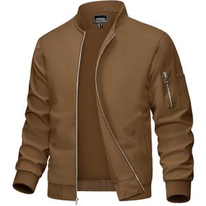 MAGCOMSEN Men's Jacket Lightweight Windbreaker Bomber Jacket Windproof Casual Jacket Zip Up Coats Outwear with 5 Pockets (Brown, L)