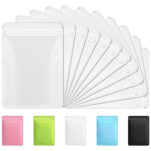 Funfery 100 Pack White Mylar Packaging Bags Resealable Bags Double Sided Color Odor Proof Pouch Baggies Smell Proof Foil Bag for Food Storage,Small Business(White,5.5x7.9inch)