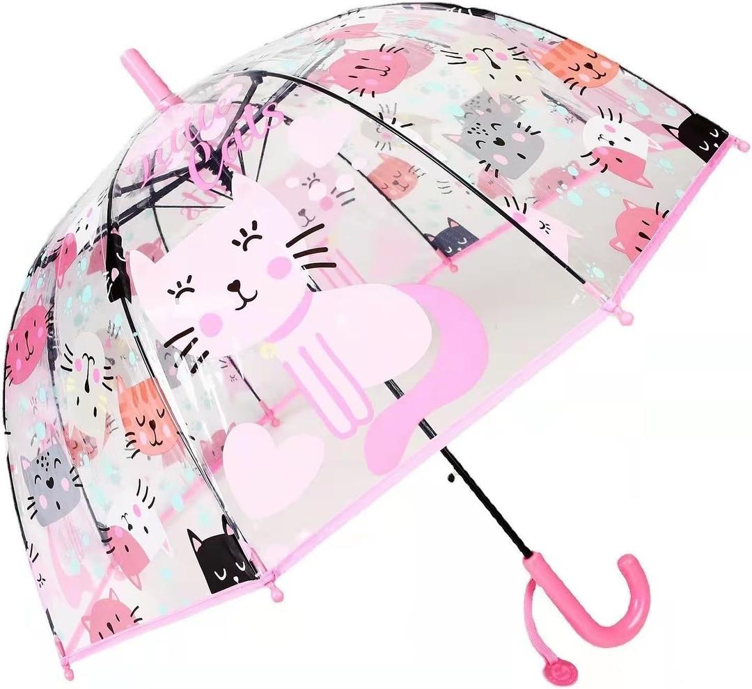 Clear Bubble Umbrella with an Easy Grip Curved Handle,Lightweight Design, Wind and Rain Protection,Safety Transparent Dome Bubble Umbrella for Toddler Boys Girls (Pink)