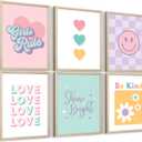 Girls Room Wall Art Kids Canvas Poster Nursery Wall Decor Pink Colorful Prints Baby Toddler Pictures Teen Girl Rule Artwork Love Smile Painting for Bedroom Playroom 8x10 Inch Wood Framed