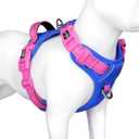 PHOEPET No Pull Dog Harness, Unique Colors Reflective Adjustable Dog Vest, with Soft Training Handle Metal Clips (Royal Blue Base & Pink Straps,S)