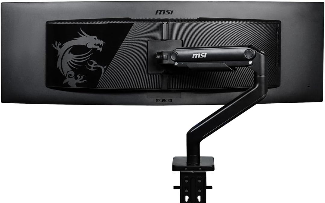 MSI MAG MT201 - Premium Heavy Duty Single Monitor Stand Arm, Supports 17-49" Screens and 44 lbs, VESA Compatible, Adjustable Spring Assisted Mount, Clamp & Grommet, Quick Release Plate - Black
