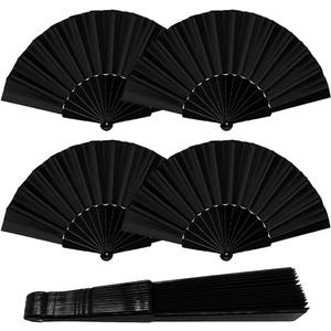 4 Pcs Folding Hand Fan, Silk Fabric Hand Held Fans Vintage Foldable Fan for Women Wedding Favors Baby Shower Party Gift DIY Craft Home Decoration(Black)