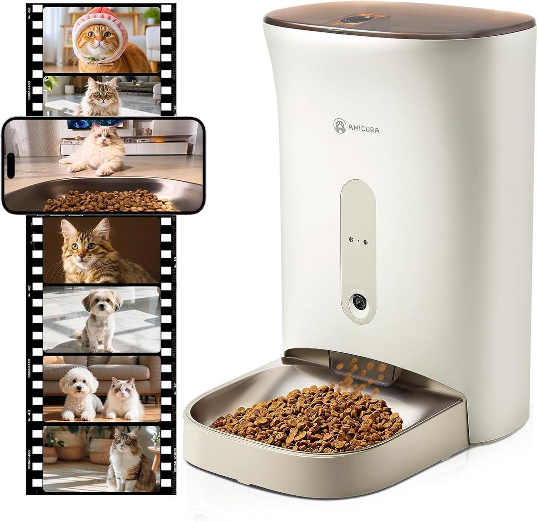 PAPIFEED Automatic Cat Feeder 6L 2.4G WiFi Smart Pet Feeder with Camera & TwoWay Audio, Adjustable Angle, Easy to Clean Detachable Feeding Schedule 110 Meals Per Day for Cats & Small Dogs  White