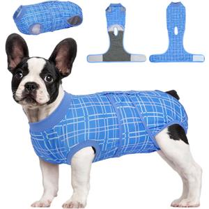 Kuoser Dog Recovery Suit for Female Male Dogs, Post-Surgery Bodysuit for Spay Neuter, Dog Onesie After Surgery, Anti-Licking Pet Surgical Recovery Suit, Blue XS