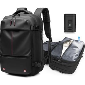 Kuvictewl Vacuum Backpack for Travel, 60L Expandable Travel Backpack with Vacuum Compression Seal System, Water Resistant, TSA Lock, Carry-On Suitcase Luggage - Pump Included (Black)