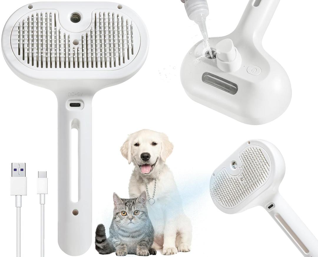 3-in-1 Steam Brush for Cats & Dogs Hair Removal Comb with One-Click Release & Water Spray Grooming Brush for Shedding, Long/Short Hair