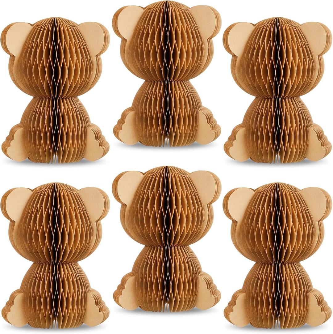 Yeaqee 6 Pcs 3D Bear Honeycomb Centerpieces Paper Bear Baby Shower Decorations Table Centerpieces Decorations with Magnetic Closure for Birthday Party favors