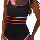 popvil One Piece Swimsuit Tummy Control Womens Bathing Suits Modest Curvy Neon Sexy Sport Swimwear, XL
