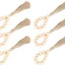 Presentware Wood Bead Napkin Holderswith Tassels for Weddings and Holidays Wood Bead Napkin Rings,6Pcs
