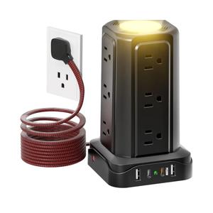 PASSUS Power Strips with Surge Protection, Flat Plug Power Strip with 12 Outlets 4 USB Ports, Charging Tower 1625W/13A 6FT Braided Extension Cord with Multiple Outlets Office Supplies Dorm Essentials