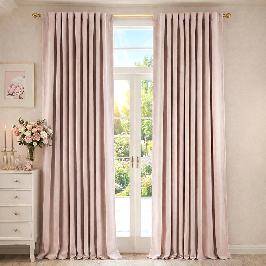 jinchan Pink Chenille Blackout Curtains 96 Inches Long Thermal Insulated Textured Curtains for Living Room Bedroom Luxury Nursery Girls Room Curtain Panels Noise Reducing Sun Blocking Window Drapes