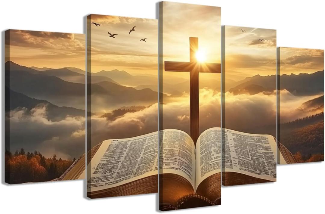 CCWACPP 5 Piece Christian Wall Art Bible Pictures Christ Spiritual Prints Cross Painting Canvas God Poster for Office Prayer Room Home Decor Framed (10"x16"x2 10"x20"x2 10"x24"x1)
