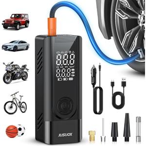 Tire Inflator Portable Air Compressor, Battery & 12V DC Dual Power Air Pump for Car Tires, 150PSI Cordless Bike Tire Pump with Digital Pressure Gauge, LED Light, for Motorcycle, Ball