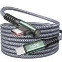 AINOPE 240W USB C to USB C Cable Fast Charging 15FT,Right Angle Fast Type C Charging Cable Fits iPhone 16 Pro Max Plus,iPhone 15,MacBook Air/Pro,iPad Pro,Samsung,Pixel,All Devices, Grey, 1 Pack