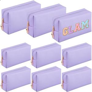 Sanwuta 9 Pcs Makeup Bags Bulk PU Double Zippers Cosmetic Bag Makeup Toiletry Small Pouch Portable Travel Organizers Case for Women Bridesmaid Proposal Gifts(Laser Purple)