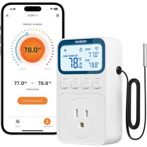 INKBIRD Plug in Thermostat WiFi 1800W 15A Heating Cooling Timer Countdown Mode