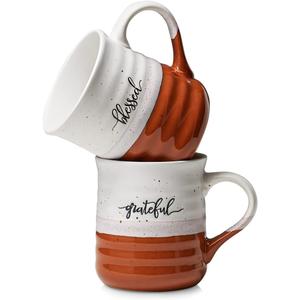 DOWAN 18 oz Large Coffee Mugs, Ceramic Mug Set with Word Blessed Grateful, Big Tea Cup for Office & Home, Thank You Gift for Women Men Mom Dad Christian, 2 Pcs