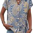 Zeagoo Button Down Shirts for Women Short Sleeve Tops V Neck Collar Blouses Business Casual Outfits S-2XL (L)