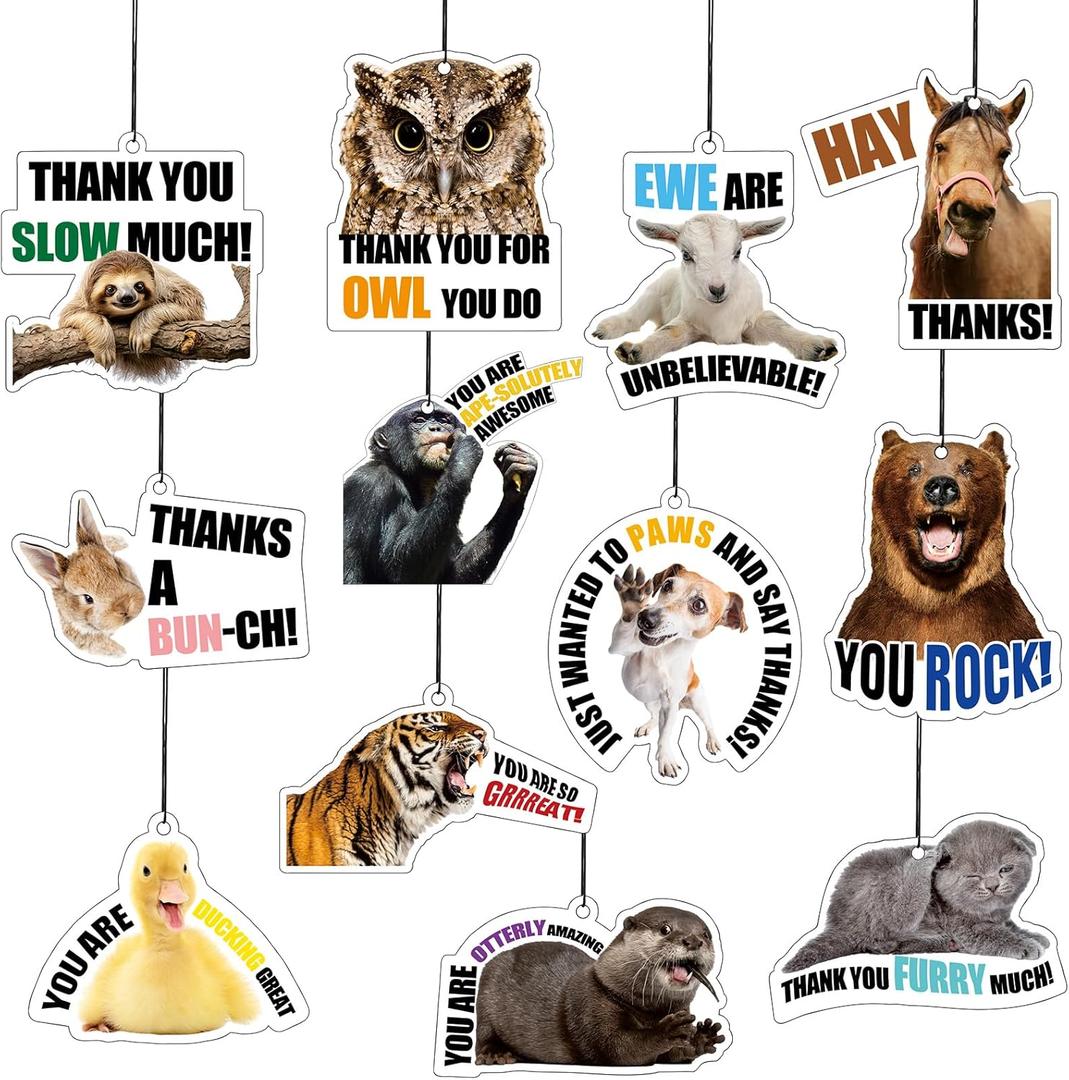 24 Pcs Christmas Employee Appreciation Gift Bulk Funny Air Freshener Car Scented Thank You Hanging Decor Inspirational Team Thank You Gift for Volunteer Staffs Coworkers Nurse (Animal)