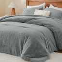 BEDELITE Faux Fur Fleece King Comforter Set - Fluffy & Warm Grey Comforter King Size Ultra Soft and Cozy Winter Bedding Set, Fuzzy Thick Bed Set,1 Comforter and 2 Pillowcases